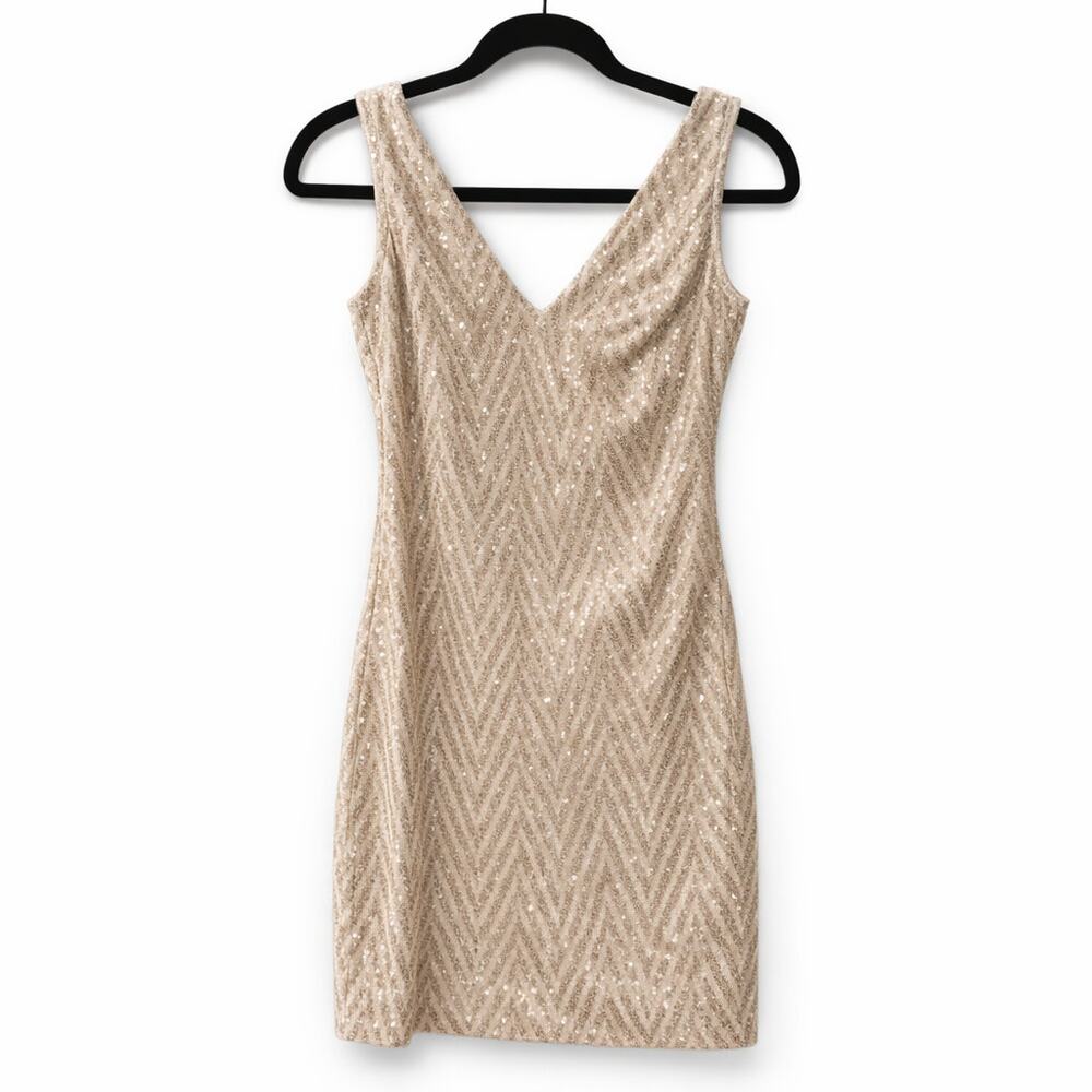 Lauren Ralph Lauren Champagne Sequin V-Neck Sheath Dress Size 2